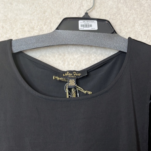 NWT Melissa Paige Womans Black Suede Stretch BONUS NECKLACE Blouse Top 1X PLUS - Picture 4 of 11
